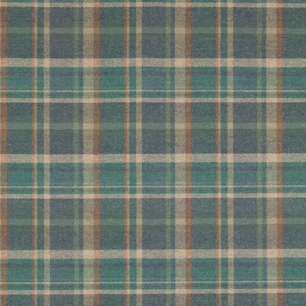 Magnus Plaid Fabric - Blue / Teal by blue checked woven fabric from Colefax & Fowler