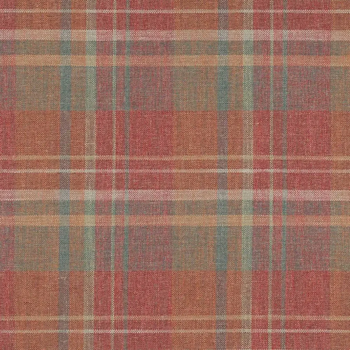 Donovan Plaid Fabric - Red / Forest by multicolour checked woven fabric from Colefax & Fowler