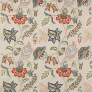blue botanical embroideried fabric from Colefax & Fowler