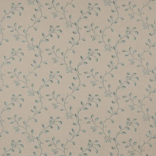 Colyton Fabric - Aqua by blue botanical embroideried fabric from Colefax & Fowler