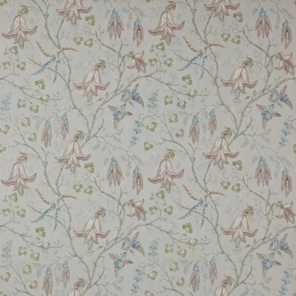 Cristabel Fabric - Aqua by blue botanical linen fabric from Colefax & Fowler