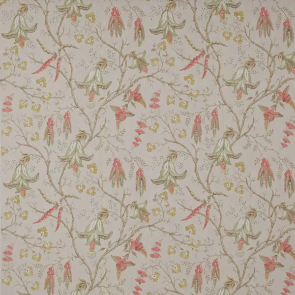 Cristabel Fabric - Tomato / Green by green botanical linen fabric from Colefax & Fowler