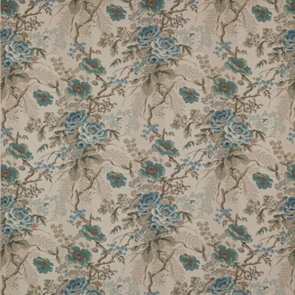 Tree Poppy Fabric - Old Blue / Stone by blue stone colefax and fowler tree poppy