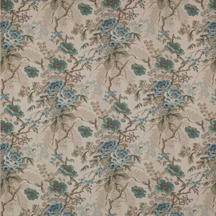 Tree Poppy Fabric - Old Blue / Stone swatch