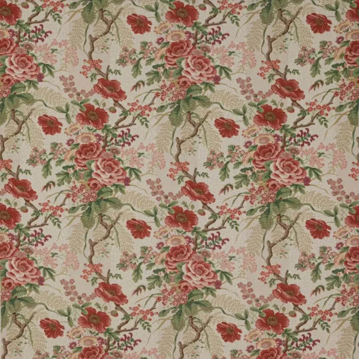 Tree Poppy Fabric - Red / Forest swatch