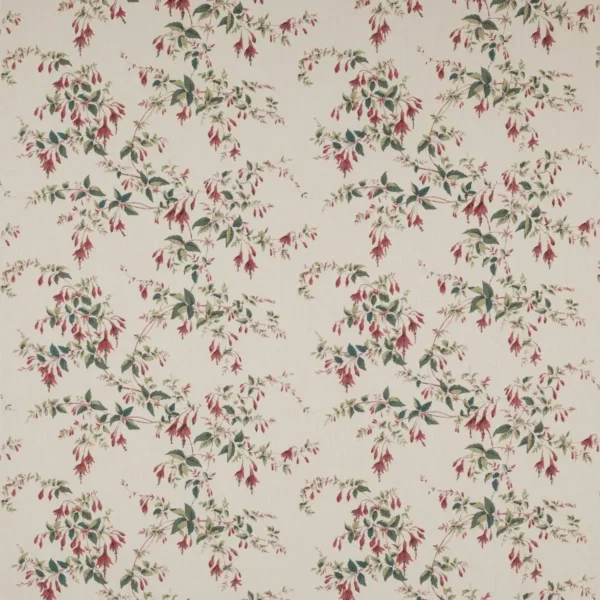Fuchsia Fabric - Red / Forest by green botanical linen fabric from Colefax & Fowler