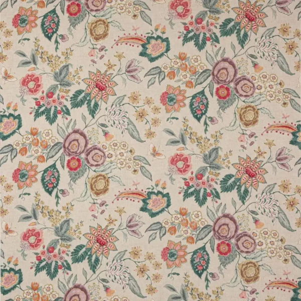 Emmeline Fabric - Red / Teal by pink botanical linen fabric from Colefax & Fowler