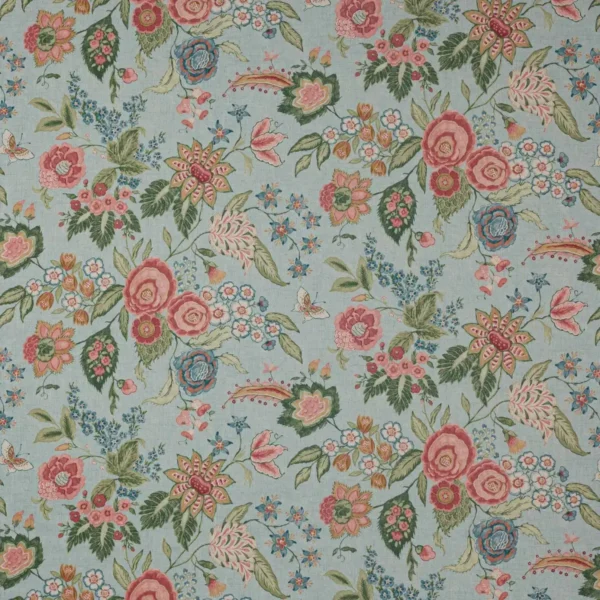 Emmeline Fabric - Aqua by blue botanical linen fabric from Colefax & Fowler