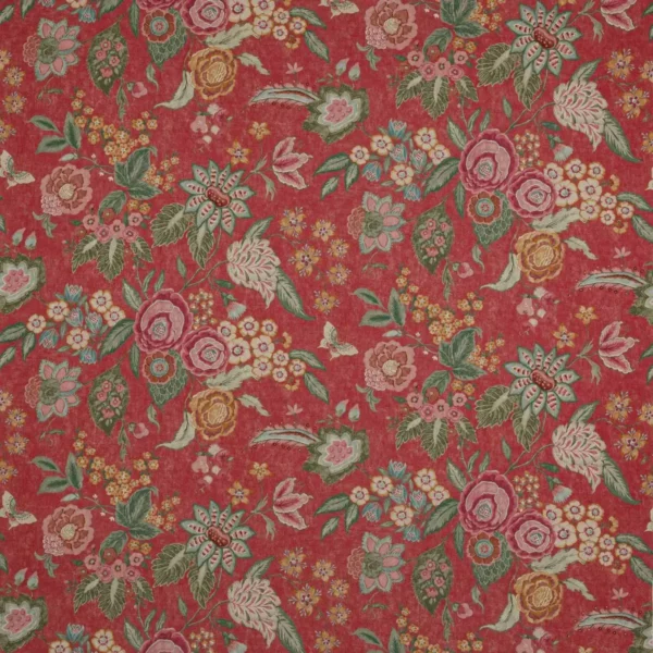 Emmeline Fabric - Red by red botanical linen fabric from Colefax & Fowler