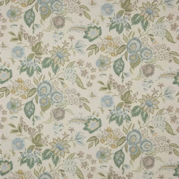 Emmeline Fabric - Old Blue by blue botanical linen fabric from Colefax & Fowler