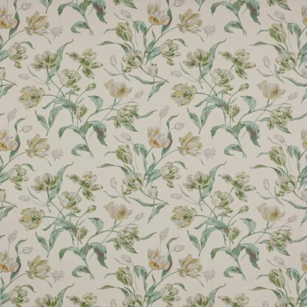 Prima Vera Fabric - Ivory / Green Cotton by green botanical cotton fabric from Colefax & Fowler