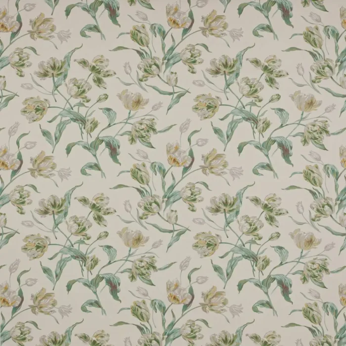 Prima Vera Fabric - Ivory / Green  Cotton swatch