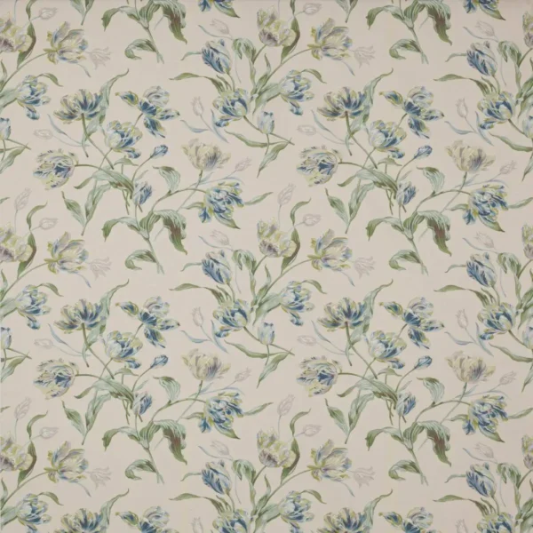 Prima Vera Fabric - Blue / Green Cotton by blue botanical cotton fabric from Colefax & Fowler