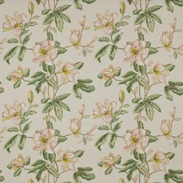 Imogen Fabric - Pink / Green by green botanical linen fabric from Colefax & Fowler
