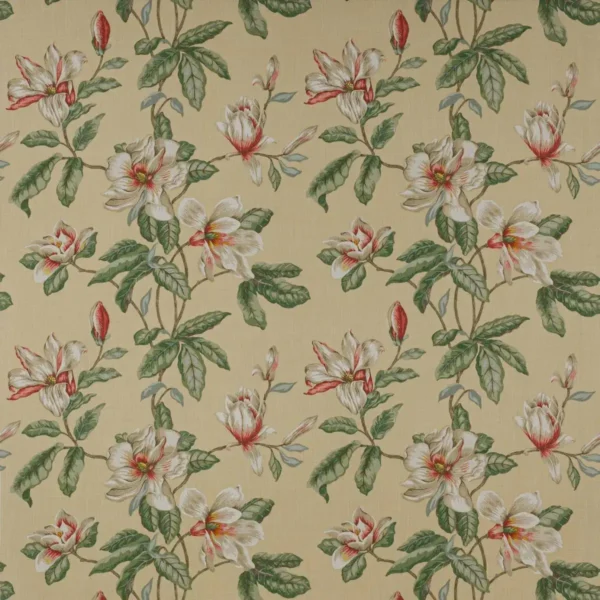 yellow botanical linen fabric from Colefax & Fowler