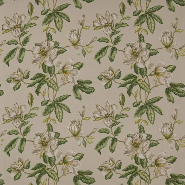 Imogen Fabric - Ivory / Green by green botanical linen fabric from Colefax & Fowler