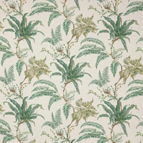 Woodfern Fabric - Leaf Green by green botanical linen fabric from Colefax & Fowler