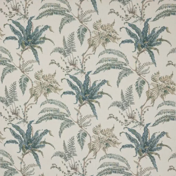 blue botanical linen fabric from Colefax & Fowler