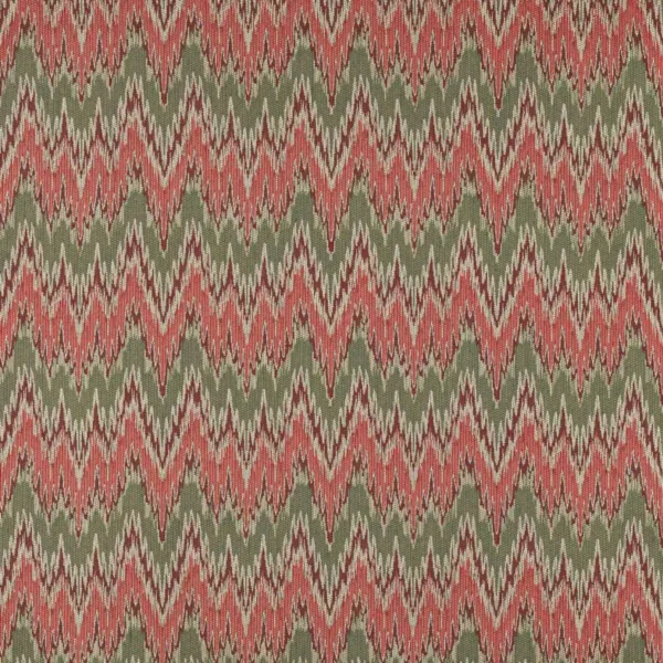 Medore Fabric - Red / Green by green geometric jacquard fabric from Colefax & Fowler
