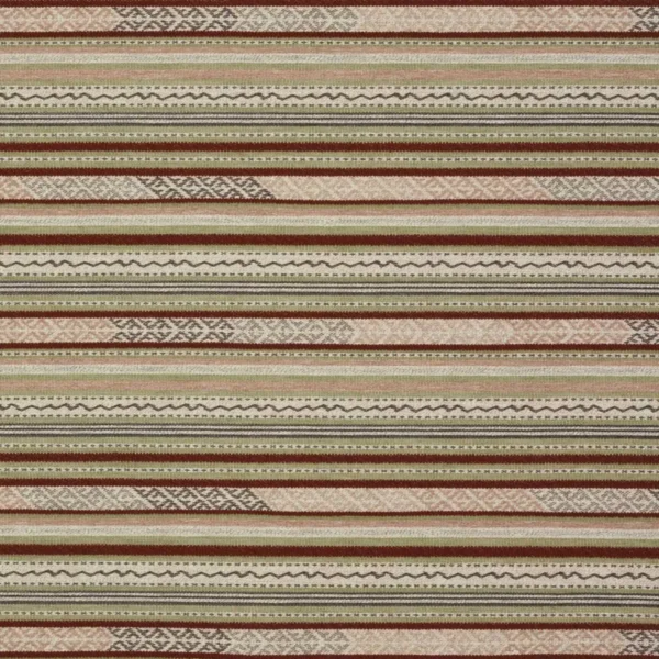 Genista Fabric - Red / Green by green striped jacquard fabric from Colefax & Fowler