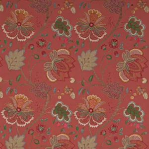 red botanical embroideried fabric from Colefax & Fowler