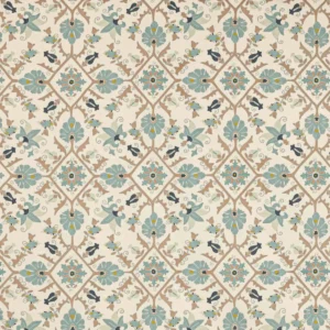 blue botanical embroideried fabric from Colefax & Fowler