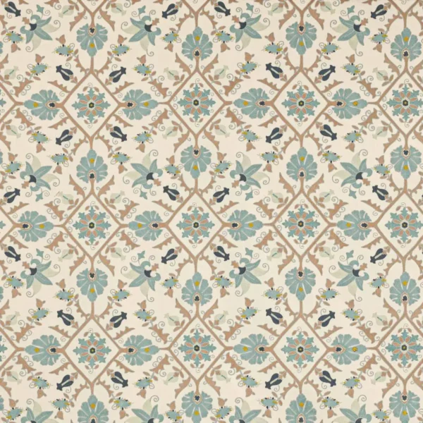 Pashley Fabric - Old Blue by blue botanical embroideried fabric from Colefax & Fowler