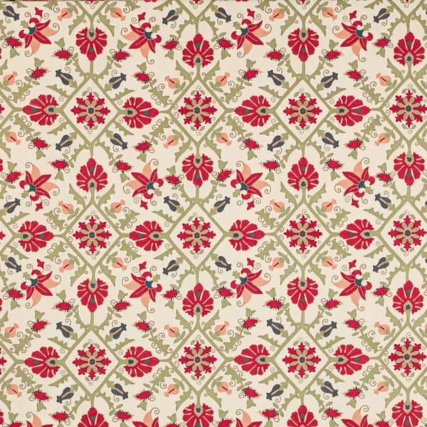 Pashley Fabric - Red / Green by red botanical embroideried fabric from Colefax & Fowler