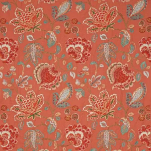 red botanical embroideried fabric from Colefax & Fowler