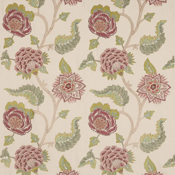 Jessamine Fabric - Red / Green by red botanical embroideried fabric from Colefax & Fowler