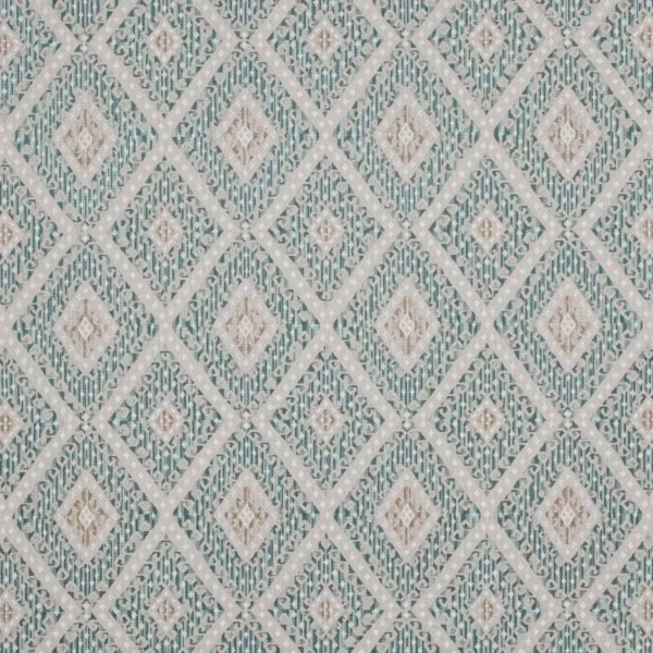blue geometric embroideried fabric from Colefax & Fowler