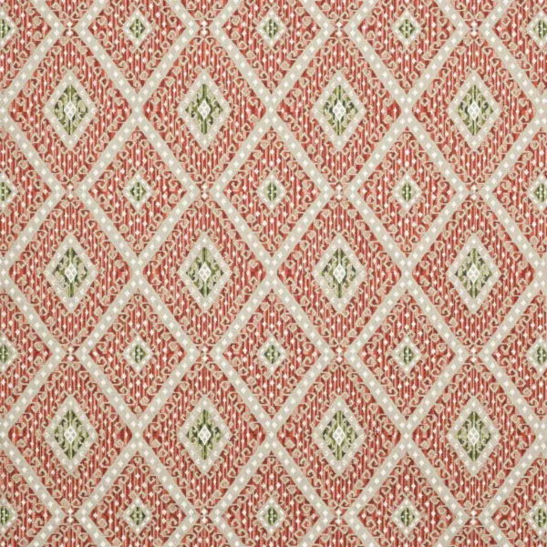 red geometric embroideried fabric from Colefax & Fowler
