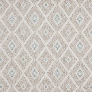 white geometric embroideried fabric from Colefax & Fowler
