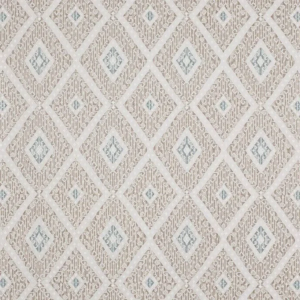 Rowley Fabric - Beige by white geometric embroideried fabric from Colefax & Fowler