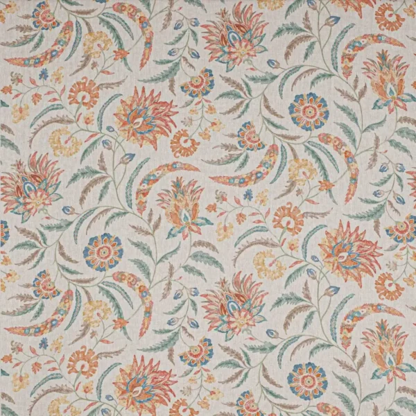 Campion Fabric - Red / Sand by multicolour botanical linen fabric from Colefax & Fowler