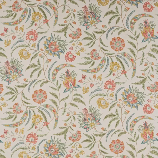 Campion Fabric - Pink / Green by multicolour botanical linen fabric from Colefax & Fowler
