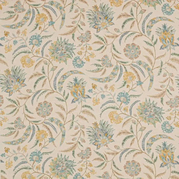 Campion Fabric - Blue / Gold by multicolour botanical linen fabric from Colefax & Fowler