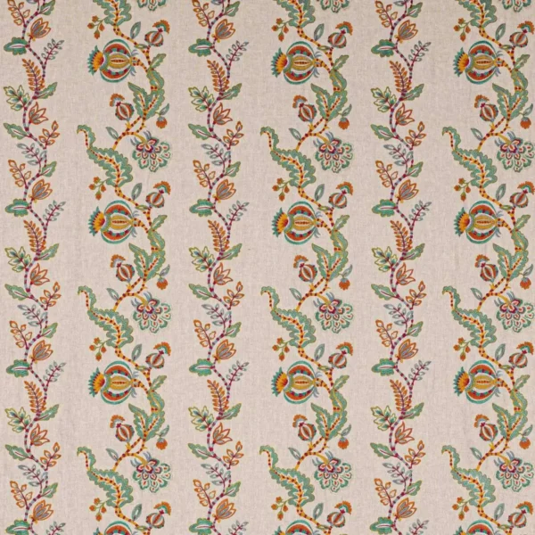 multicolour botanical embroideried fabric from Colefax & Fowler