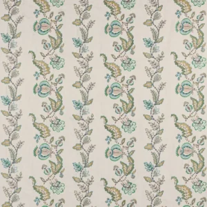 blue botanical embroideried fabric from Colefax & Fowler