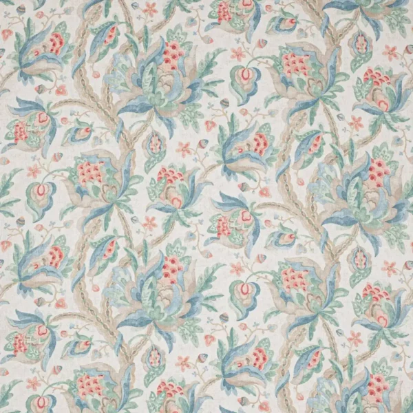Orlando Fabric - Coral / Sage by blue botanical linen fabric from Colefax & Fowler