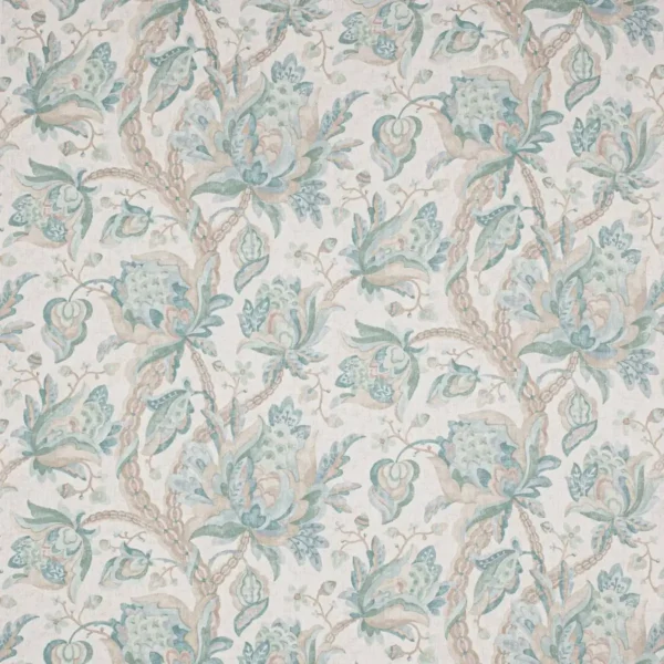 Orlando Fabric - Old Blue by blue botanical linen fabric from Colefax & Fowler