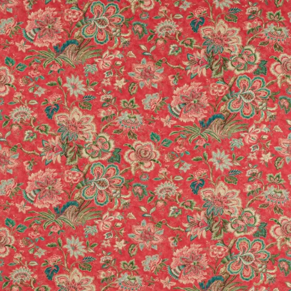red botanical linen fabric from Colefax & Fowler