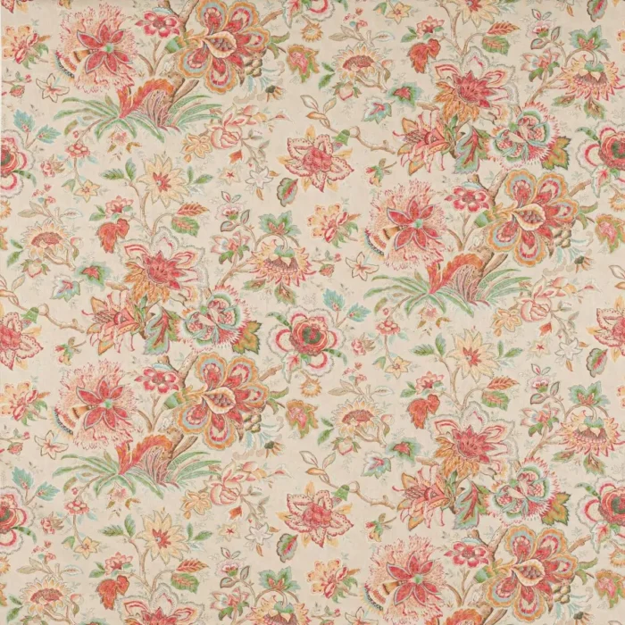 Flores Fabric - Tomato / Green swatch