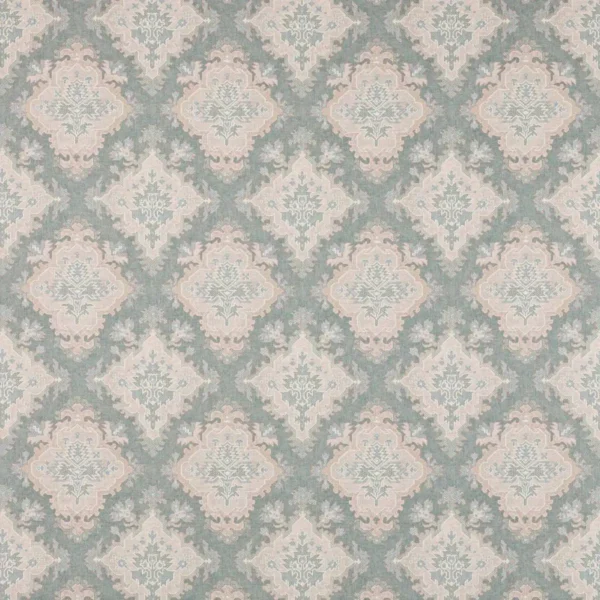 blue geometric linen fabric from Colefax & Fowler