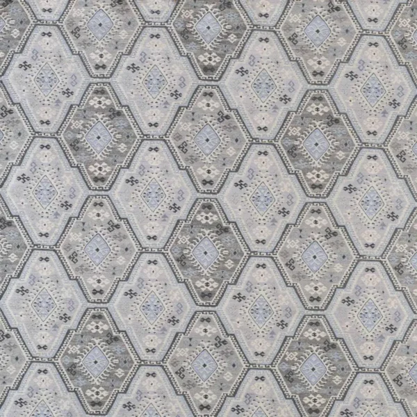 Kashmar Fabric - Denim by black-grey geometric velvet-chenille fabric from Warwick