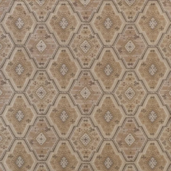 Kashmar Fabric - Natural by brown geometric velvet-chenille fabric from Warwick