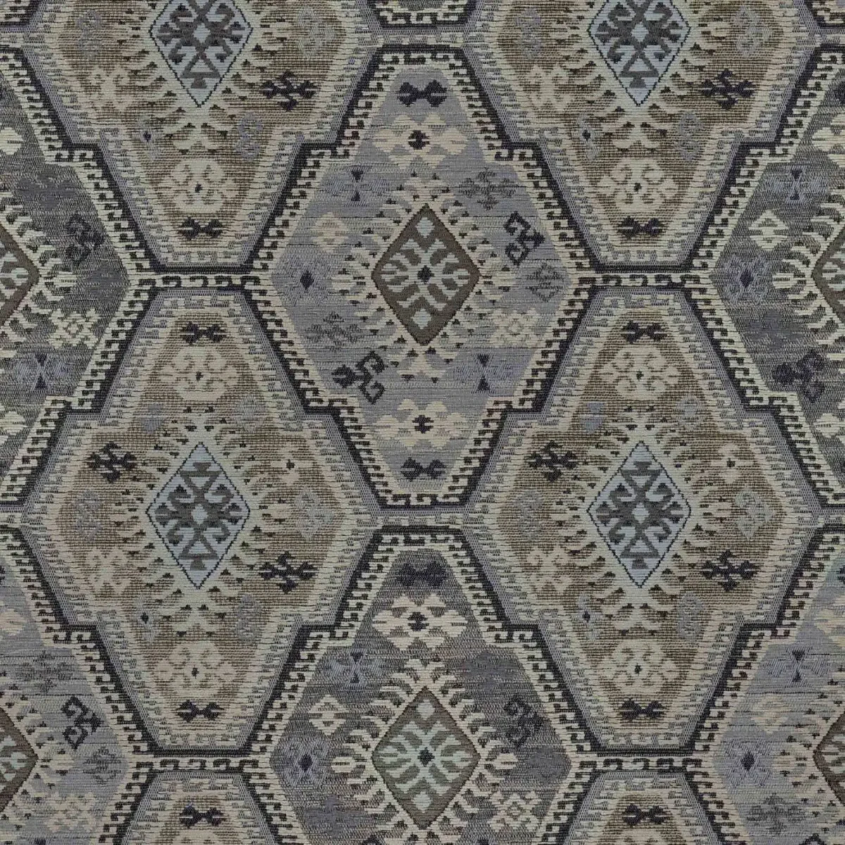 Kashmar Fabric - Stone by black-grey geometric velvet-chenille fabric from Warwick