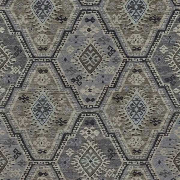 Kashmar Fabric - Stone by black-grey geometric velvet-chenille fabric from Warwick