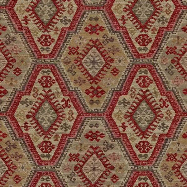 Kashmar Fabric - Vintage by red geometric velvet-chenille fabric from Warwick