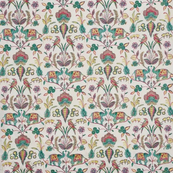 Raj Fabric - Flamingo by green botanical embroideried fabric from Prestigious Textiles
